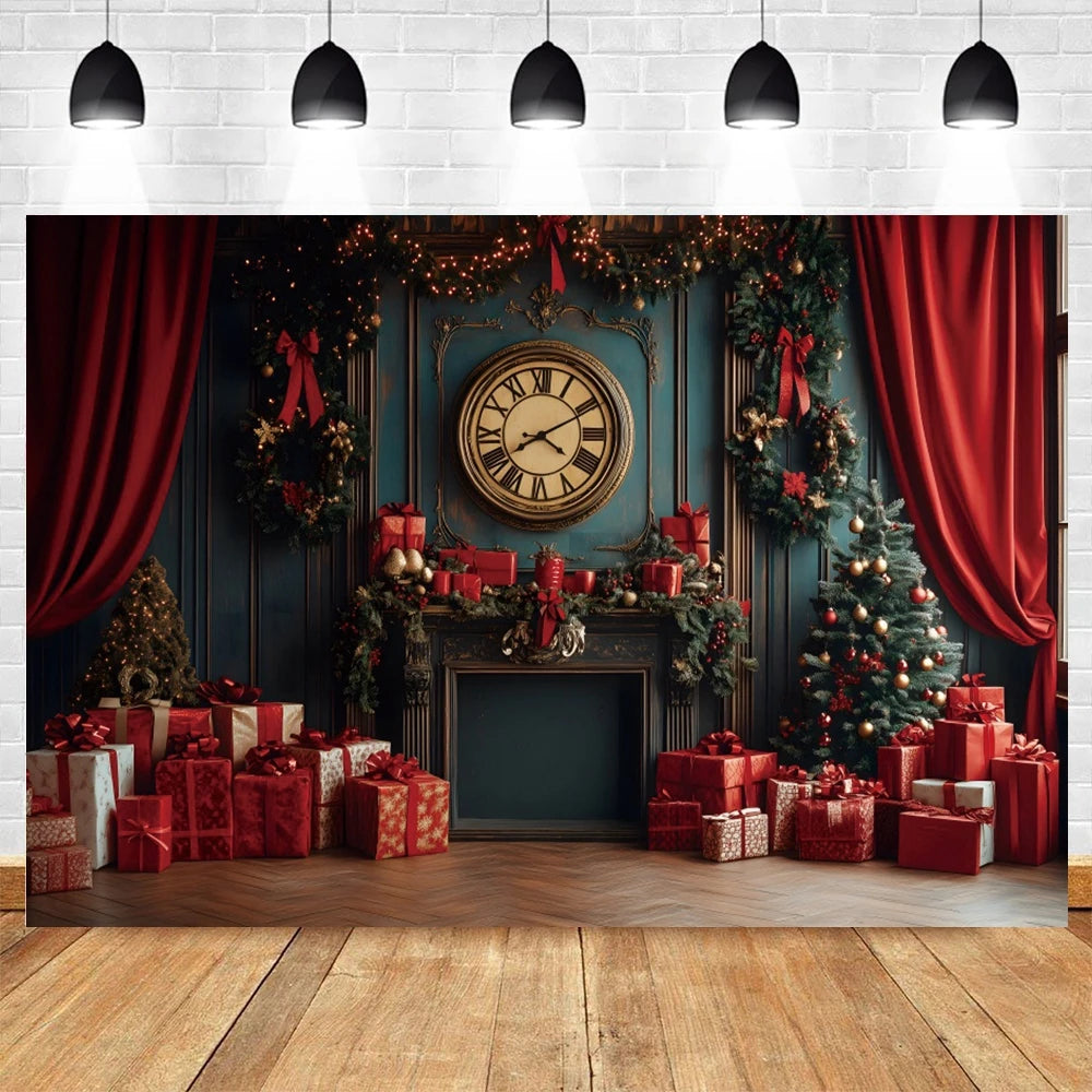 Christmas Photography Backdrop Xmas Tree Gift Toy Window Wood Door Kids Portrait Family Party Photo Background Decor Photostudio