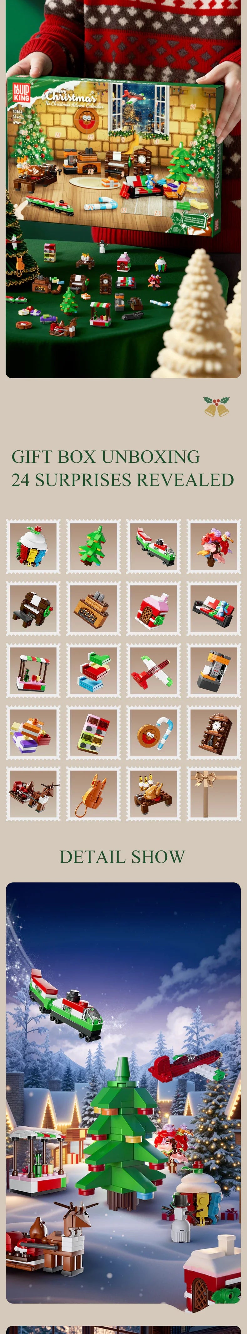 Creative Expert Christmas Countdown Calendar Model Building Blocks City Series Blind Box Brick Puzzle Toy for Kid Christmas Gift