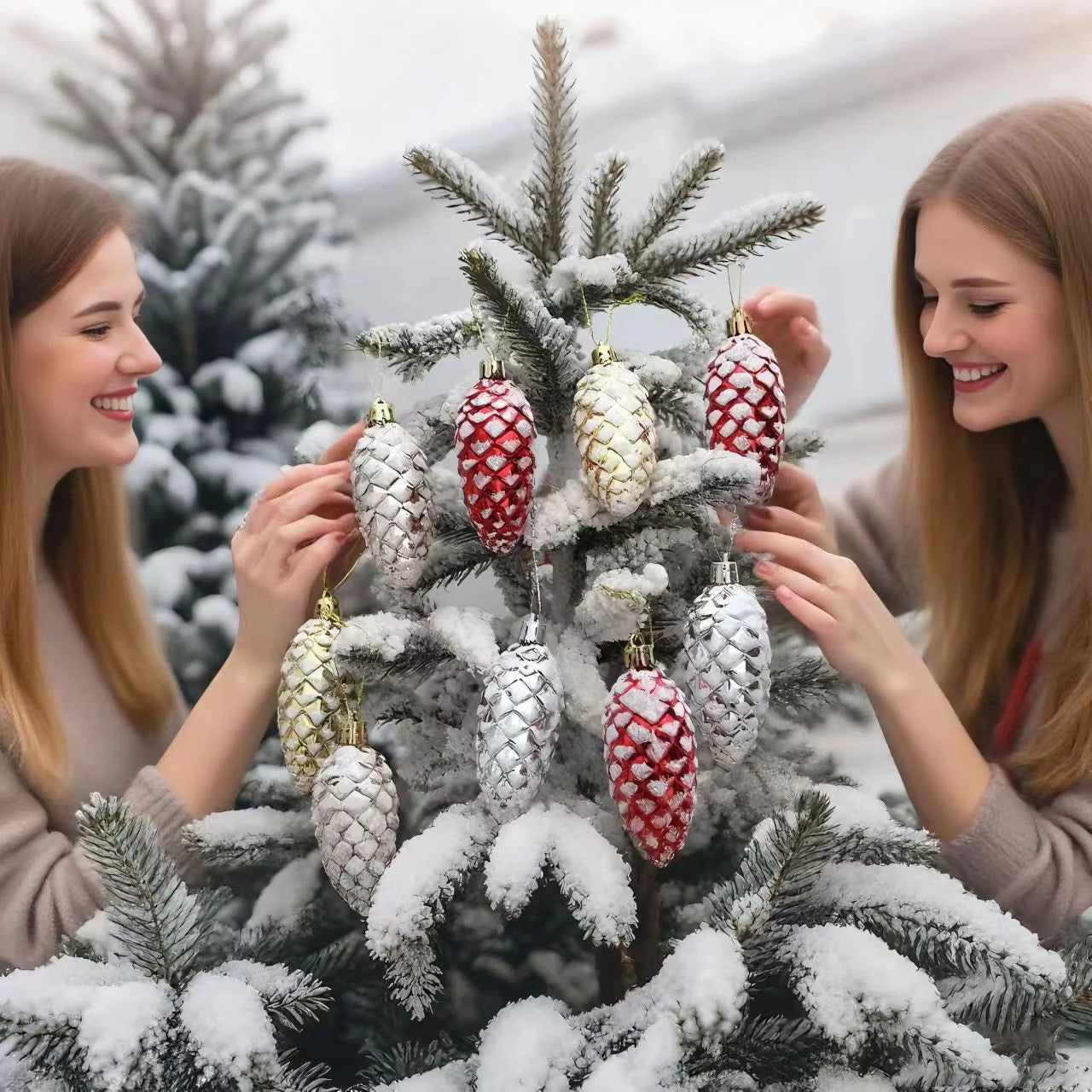 5Pcs Christmas Painted Pine Cone Balls Hanging Pendants Merry Christmas Tree Decoration for Home Xmas Ornament Gift