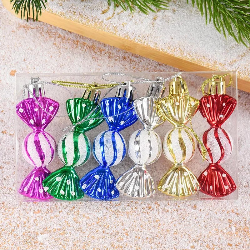 6pcs Christmas Candy Cane Pendants Red Candy Crutch Xmas Tree Hanging Decoration For Home New Year Gifts Navidad Noel Ornaments