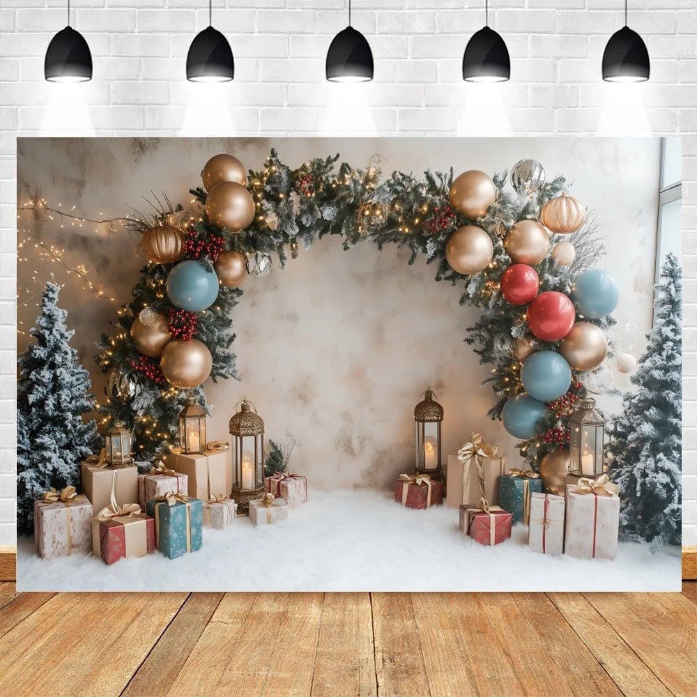 Christmas Photography Backdrop Xmas Tree Gift Toy Window Wood Door Kids Portrait Family Party Photo Background Decor Photostudio