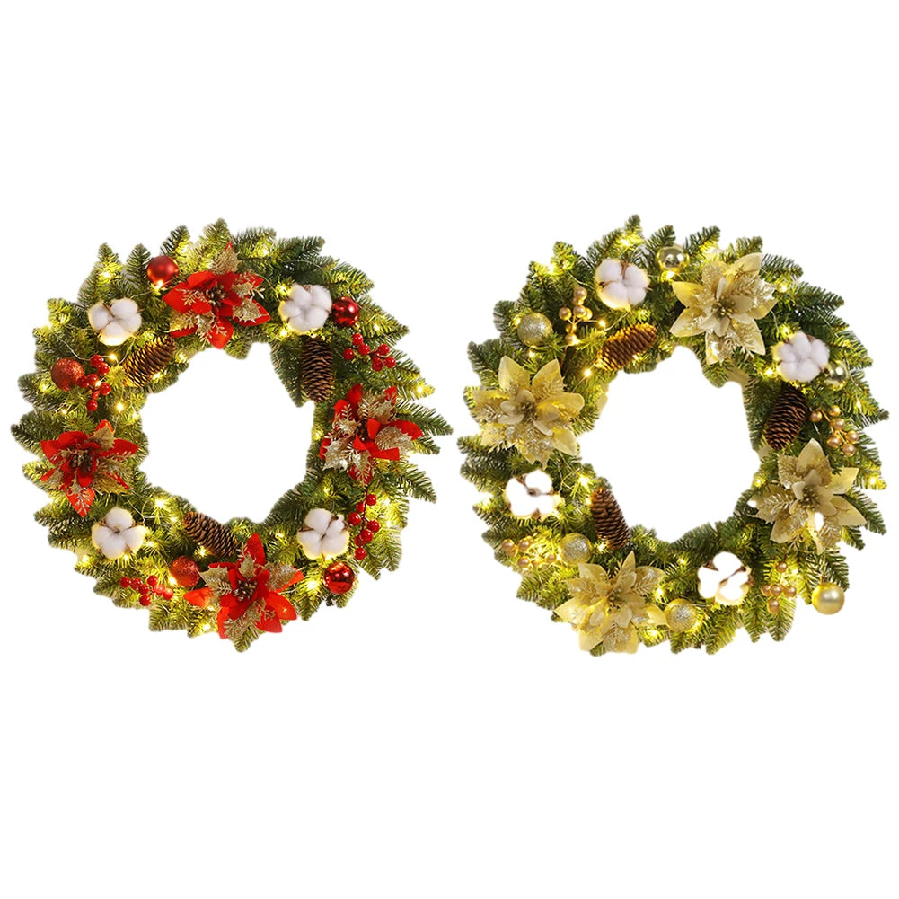 Christmas Door Decor Wreaths Artificial 40CM with Spruce Pine Cones Berry Ball PVC Realistic Light Up for Wall Front Door Window