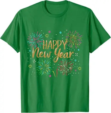 New Years Eve Party Supplies NYE 2025 Happy New Year Confetti Short Sleeve T-Shirt Funny Fireworks Graphic Outfit Saying Tee Top