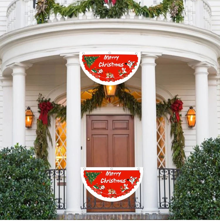 Christmas Outdoor Fan-shaped Flag Banner Merry Christmas Decoration for Home 2024 Xmas Ornament Navidad Natal Noel New Year 2025