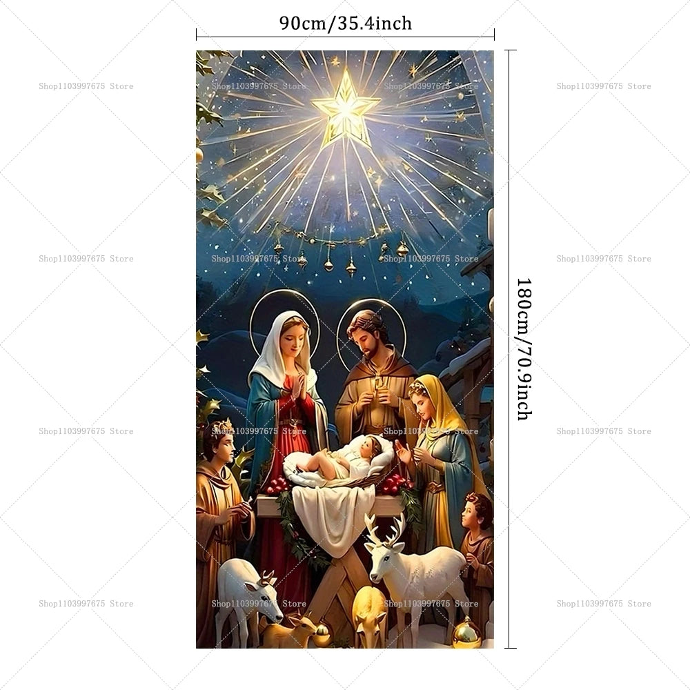 Christmas Nativity Scene Religious Door Banners Xmas Party Decorations Photography Backdrops Indoor Outdoor Decor Party Supplies