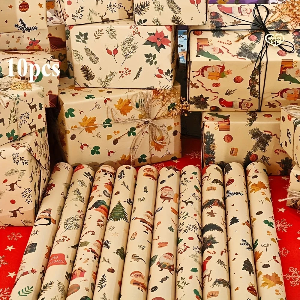 10 Rolls of Christmas Wrapping Paper, Suitable for Use in Shops, Suitable for Packaging New Year Gifts, Birthday Gifts