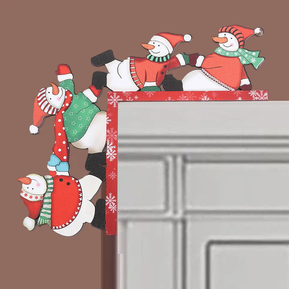 Christmas Wooden Door Frame Corner Decoration Cartoon Snowman Decorations