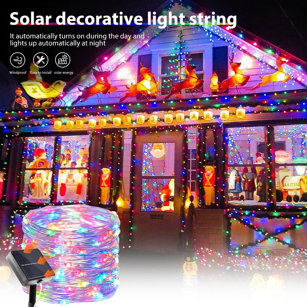 7M/12M/22M/32M/42M Solar Christmas String Lights IP65 Waterproof Christmas tree lights 8 modes Halloween Party Fairy Lights