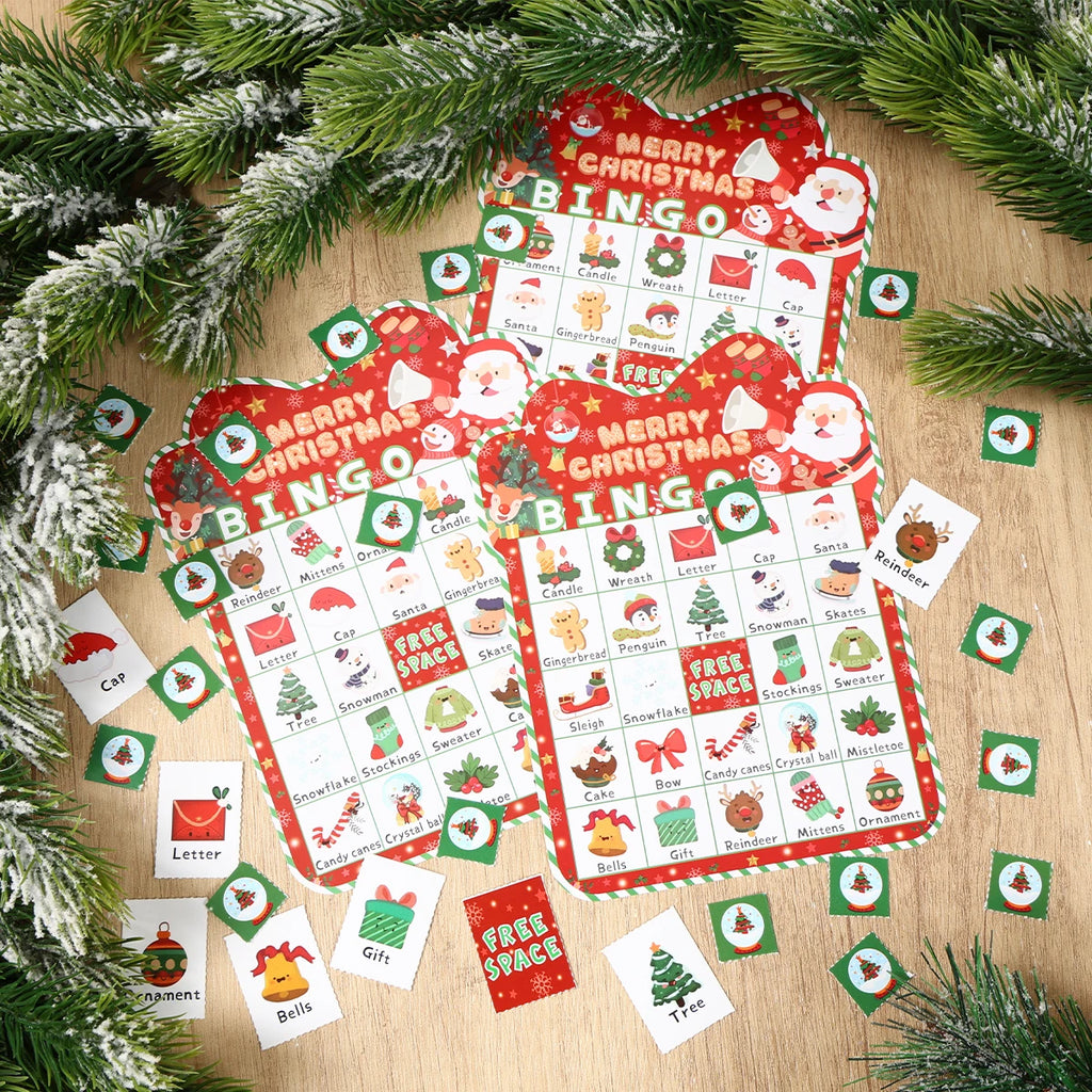 Christmas Cartoon Bingos Game Cards Merry Christmas Decoration for Home 2025 Bingo Game Set Navidad Natal New Year Gift 2026