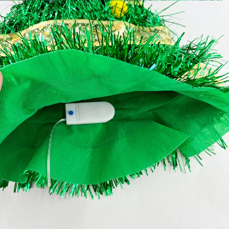 LED light up Christmas Tree ribbon Hats Cute Funny Santa Hat luminous Fancy Dress up cap for  Xmas party Gift Photo Props