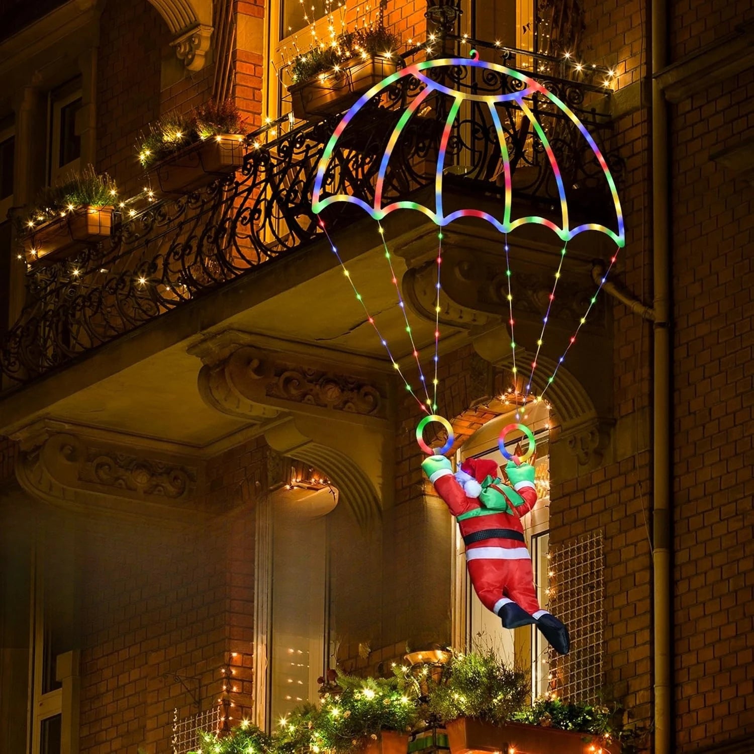 Christmas Decorations Outdoor Christmas Parachute Lights Santa Claus Hanging Multicolor Xmas Lights Holiday Decorative Indoor