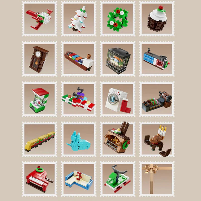 Creative Expert Christmas Countdown Calendar Model Building Blocks City Series Blind Box Brick Puzzle Toy for Kid Christmas Gift