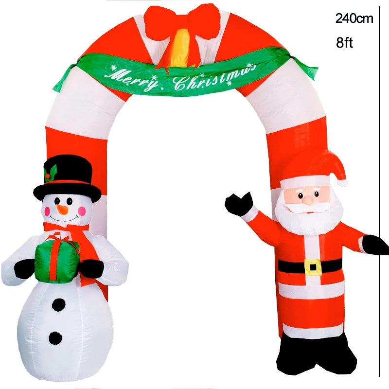 Christmas Inflatable Gingerbread House with LED Lights Candy Arch Inflatables for Outdoor Yard Lawn Holiday Party Decoration
