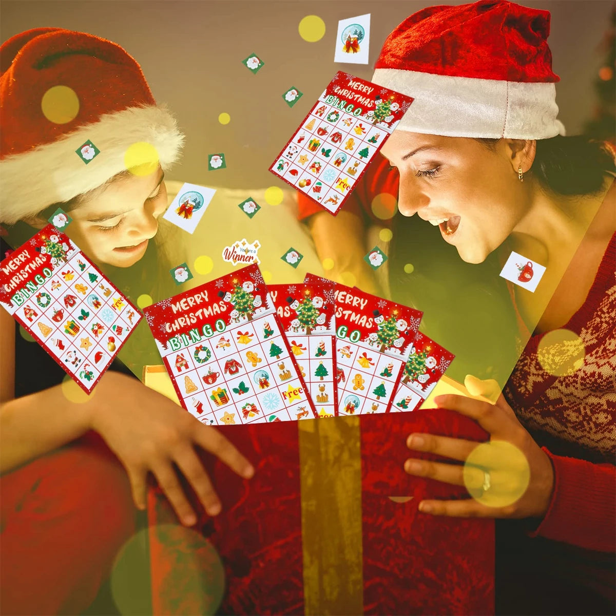 Christmas Bingo Game Christmas Decoration for Home 2024 Games with Reward Sticker Xmas Ornament Navidad Natal New Year Gift 2025