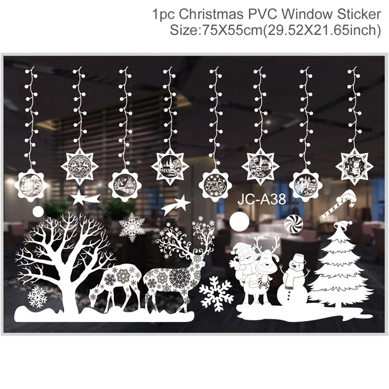 Christmas Wall Window Stickers Christmas Decoration For Home 2024 Merry Christmas Ornaments Xmas Navidad Happy New Year 2025