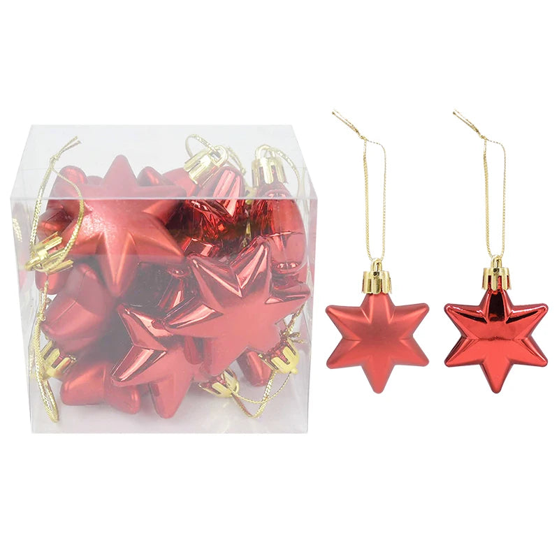 12Pcs Christmas Pendant Star Heart Shape Hanging Ornaments Xmas Tree Ball Decor Christmas Party Decoration Navidad New Year 2025