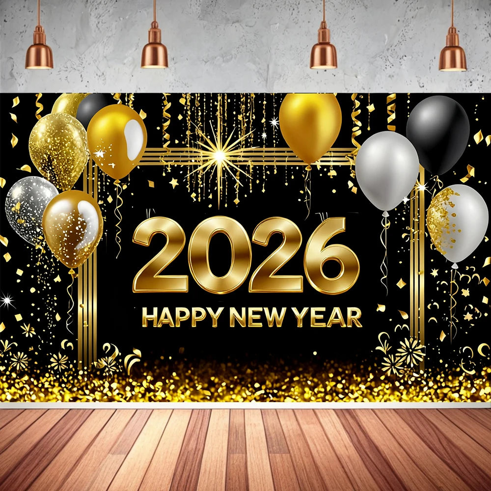 2026 Happy New Year Theme Party Background Banner New Year Celebrate Family Party Decoration Photo Background