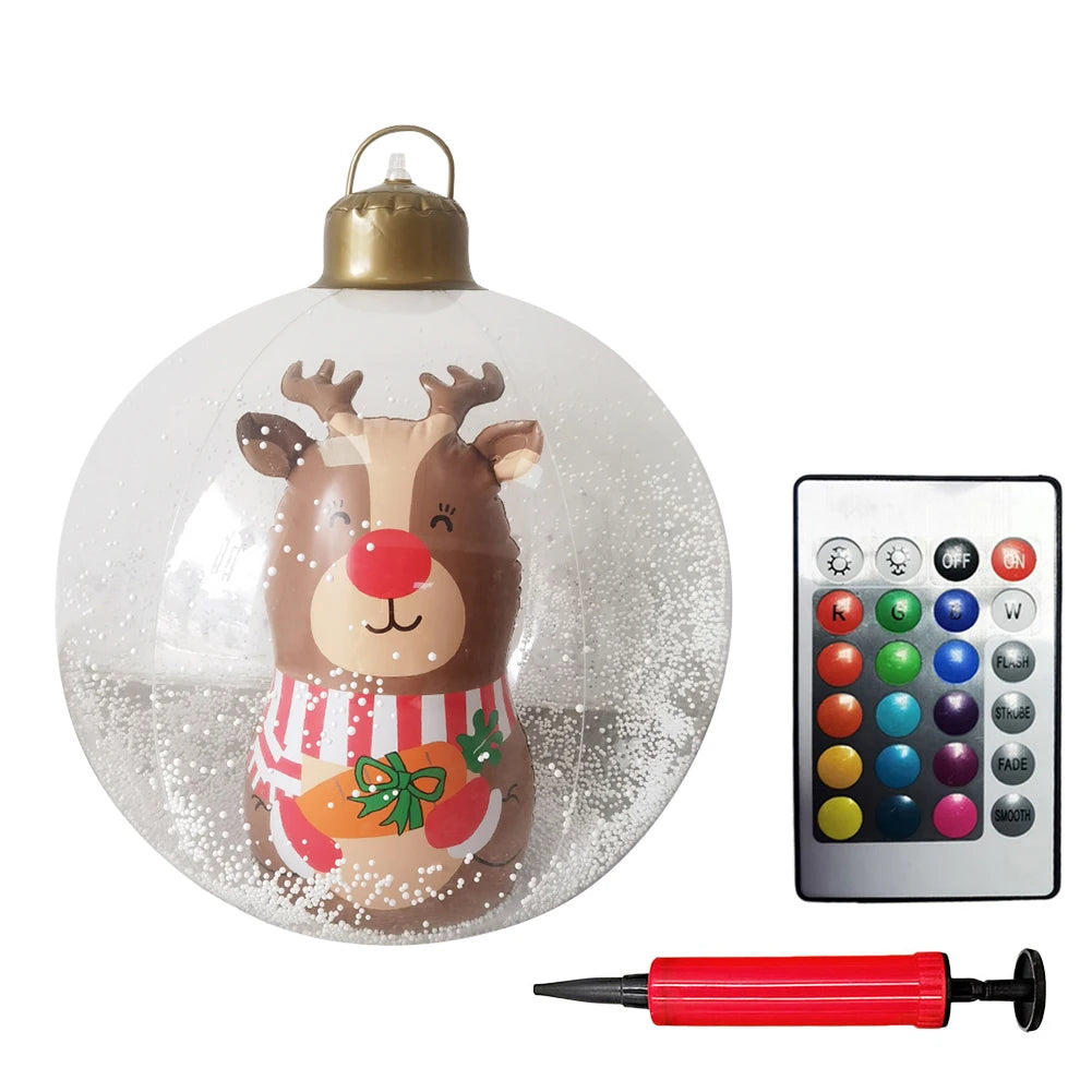 60cm Inflatable Christmas Ball With Light Santa Claus Snowman Christmas Tree Giant Big Large Christmas Balls Ornament Xmas Decor