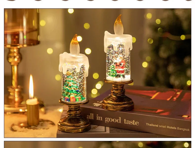 Hot Christmas Decorations Wind Lamp Candle Candlestick Crystal Ball Lights Snow Snowflake Music Box Xmas Gift Scene Arrangement
