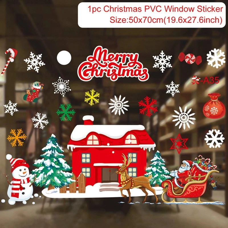 Christmas Wall Window Stickers Christmas Decoration For Home 2024 Merry Christmas Ornaments Xmas Navidad Happy New Year 2025