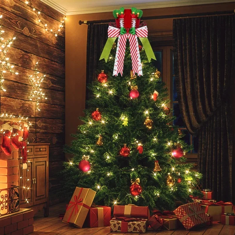 Christmas Tree Decorations Tree Top Star Striped Bow Tree Hat Sequin Christmas Tree Hat Hanging Decoration Christmas Decor