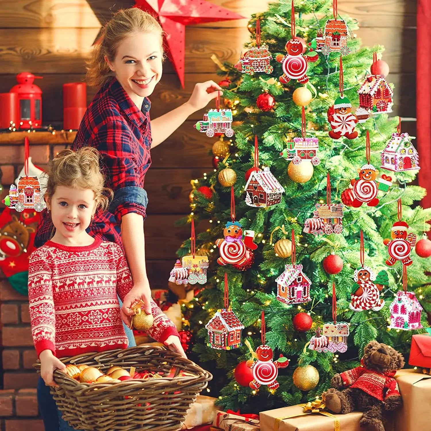 Christmas Decorations Wooden Colorful Candy House Decorations Christmas Tree Decorations Home Hangings Handmade Christmas Sets