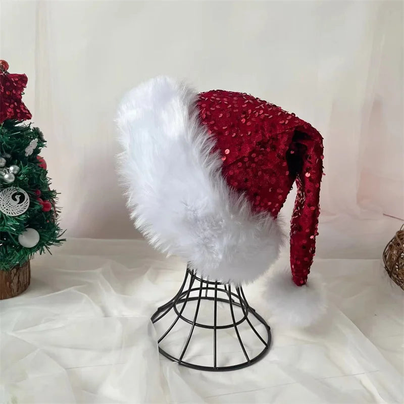 Black and White Fur Plush Hat for Adults and Children, Christmas Cap, Xmas Party, Home Decoration, High Quality