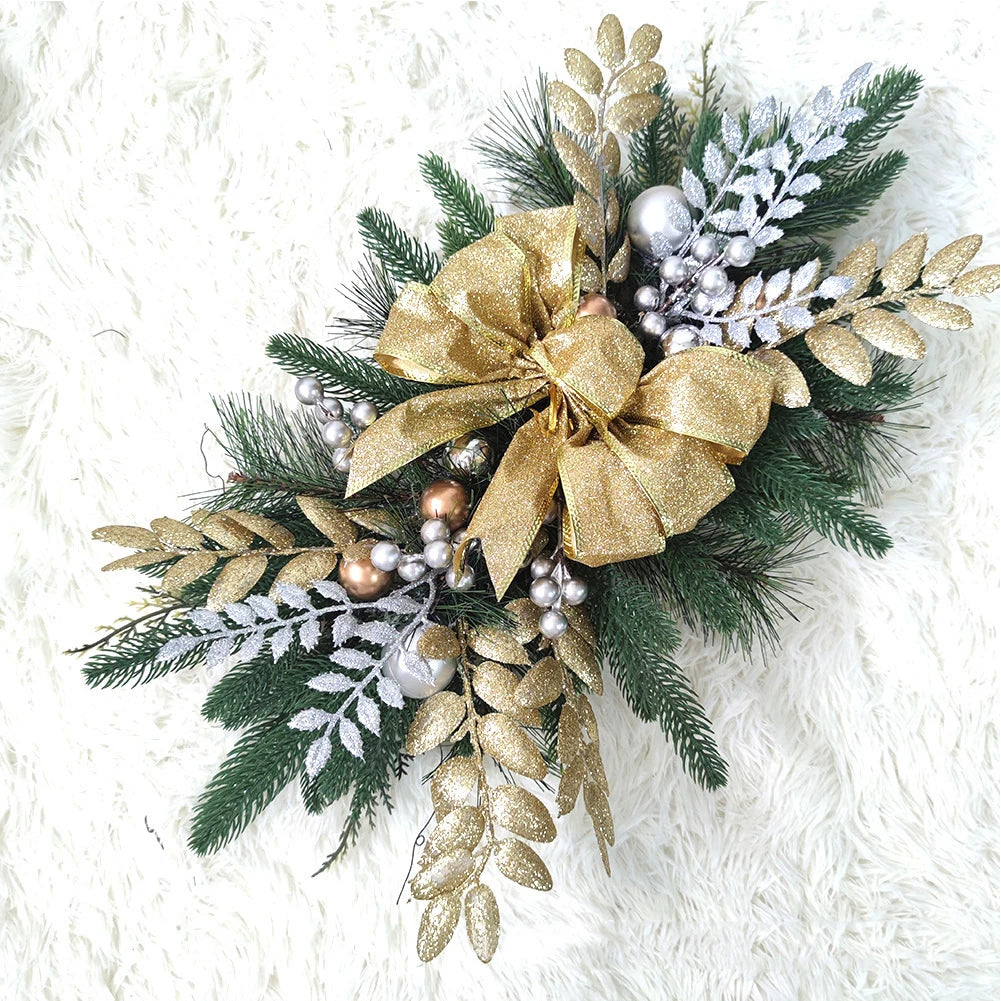 LED Artificial Garland Stair Wreath Prelit Christmas Wreath Garland Pine/Bow Light Up Cordless for Front Door Wall Window Stair