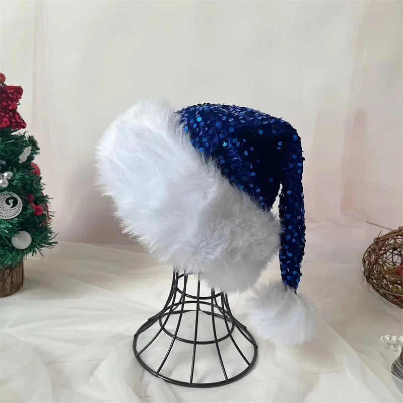 Black and White Fur Plush Hat for Adults and Children, Christmas Cap, Xmas Party, Home Decoration, High Quality