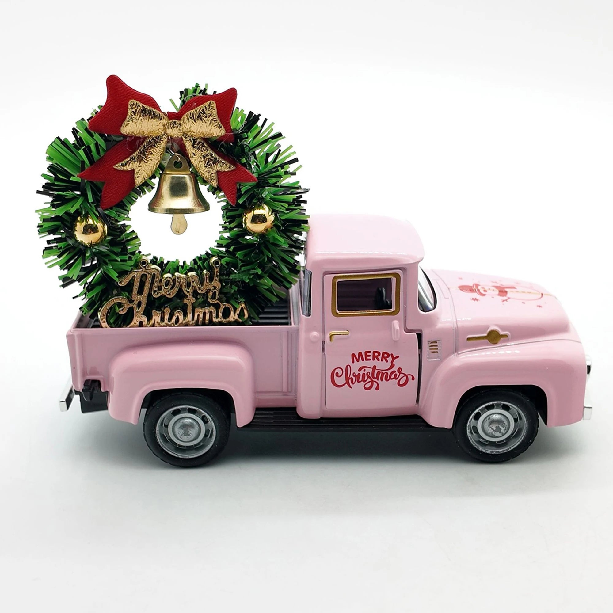 Christmas Table Decoration Mini Snowman Truck with Wreath Figurine Desk Statues Centerpieces for Home Party Decor