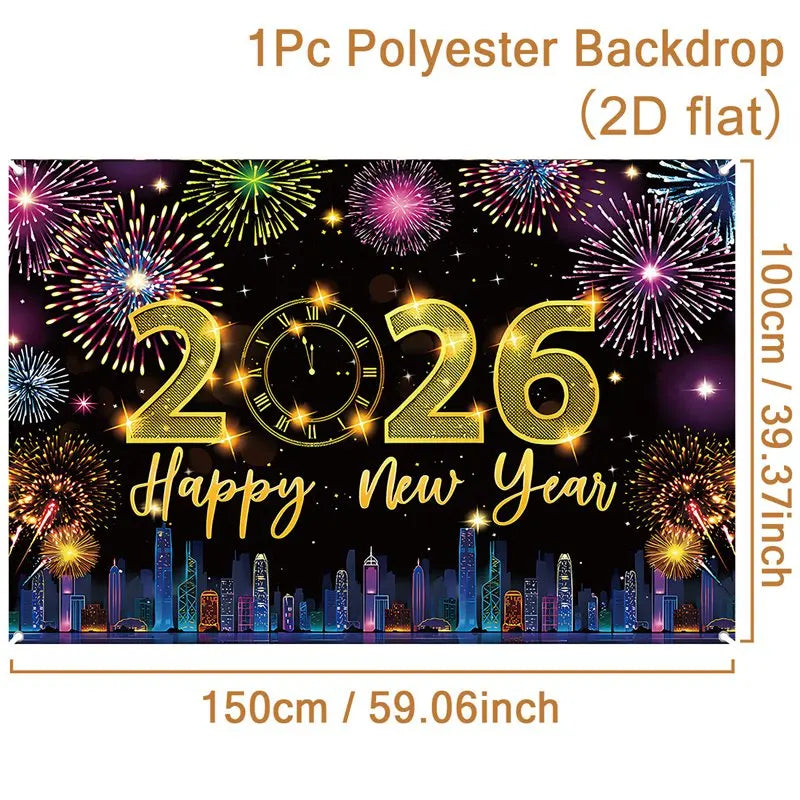 2026 Happy New Year Party Decor Background New Year Champagne New Year Eve Party Cake Table Decor Happy New Year Backdrop Gift