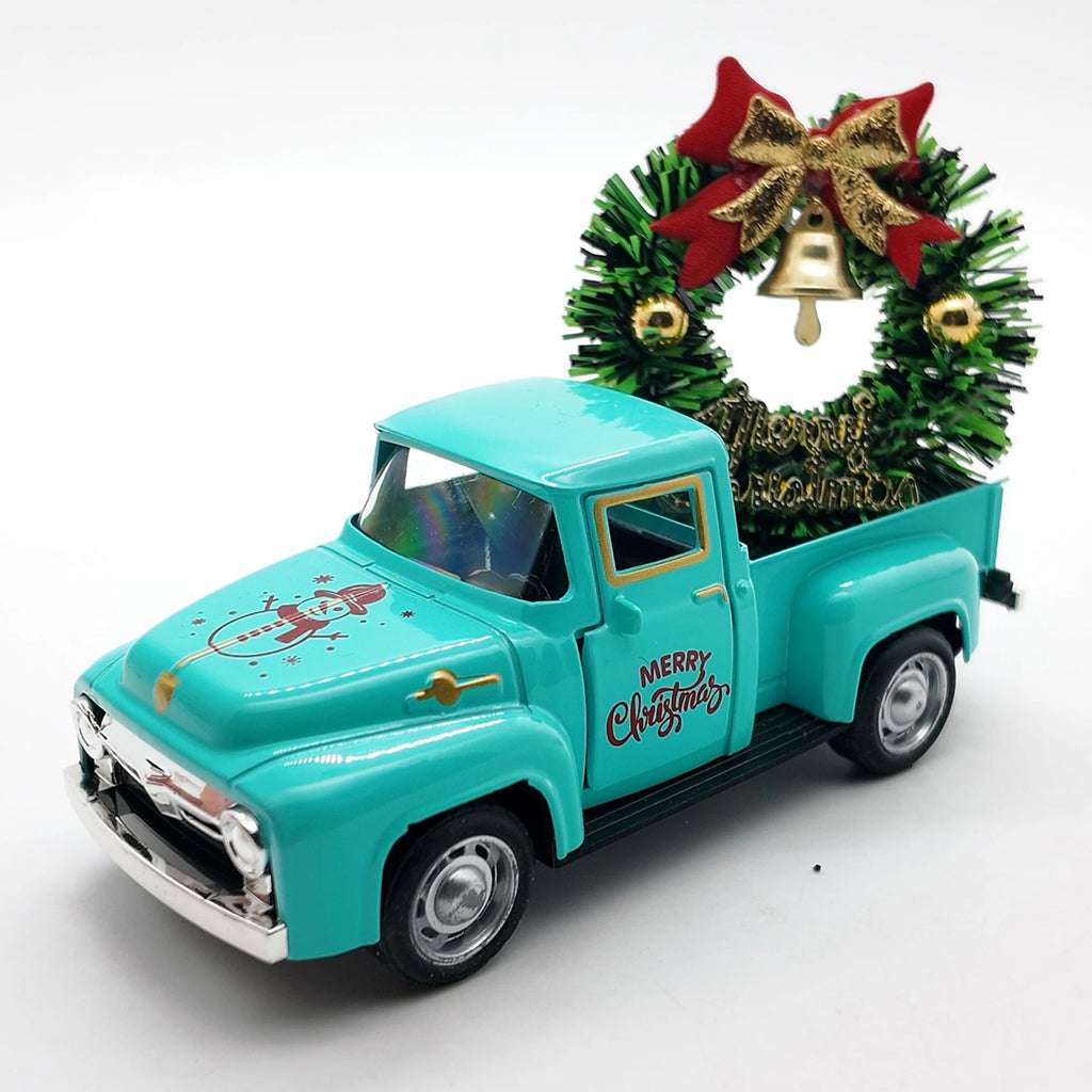 Christmas Table Decoration Mini Snowman Truck with Wreath Figurine Desk Statues Centerpieces for Home Party Decor