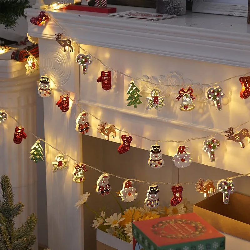 Christmas Deer Snowflake LED String Lights Battery Powered Fairy Lights Christmas Tree Ornament Decoration