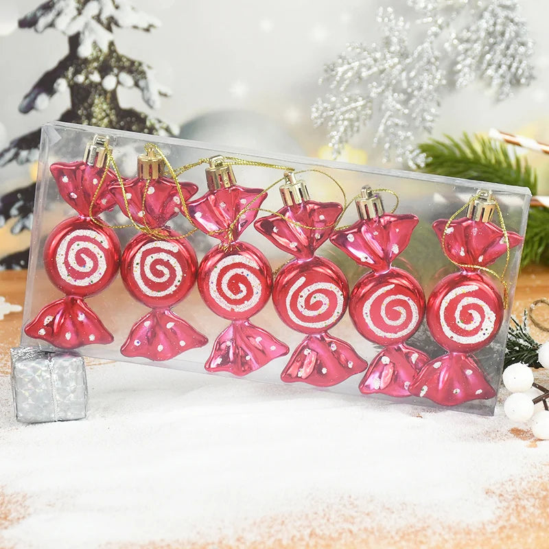 6pcs Christmas Candy Cane Pendants Red Candy Crutch Xmas Tree Hanging Decoration For Home New Year Gifts Navidad Noel Ornaments