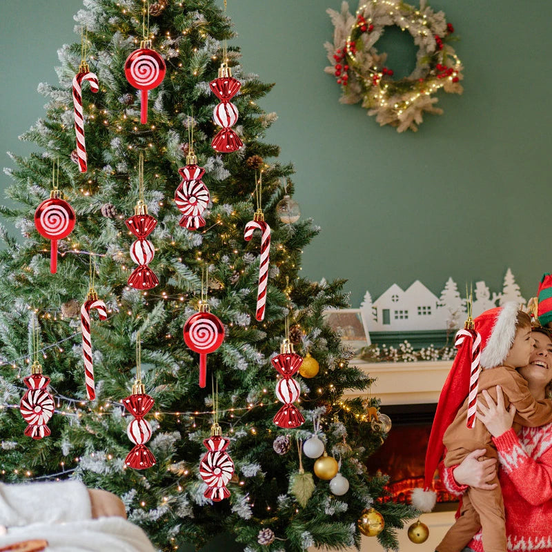 6pcs/box Christmas Tree Pendant Red Star Candy Snowflake Xmas Ball Ornament New Year 2025 Home Decoration Noel Gift Navidad 2024