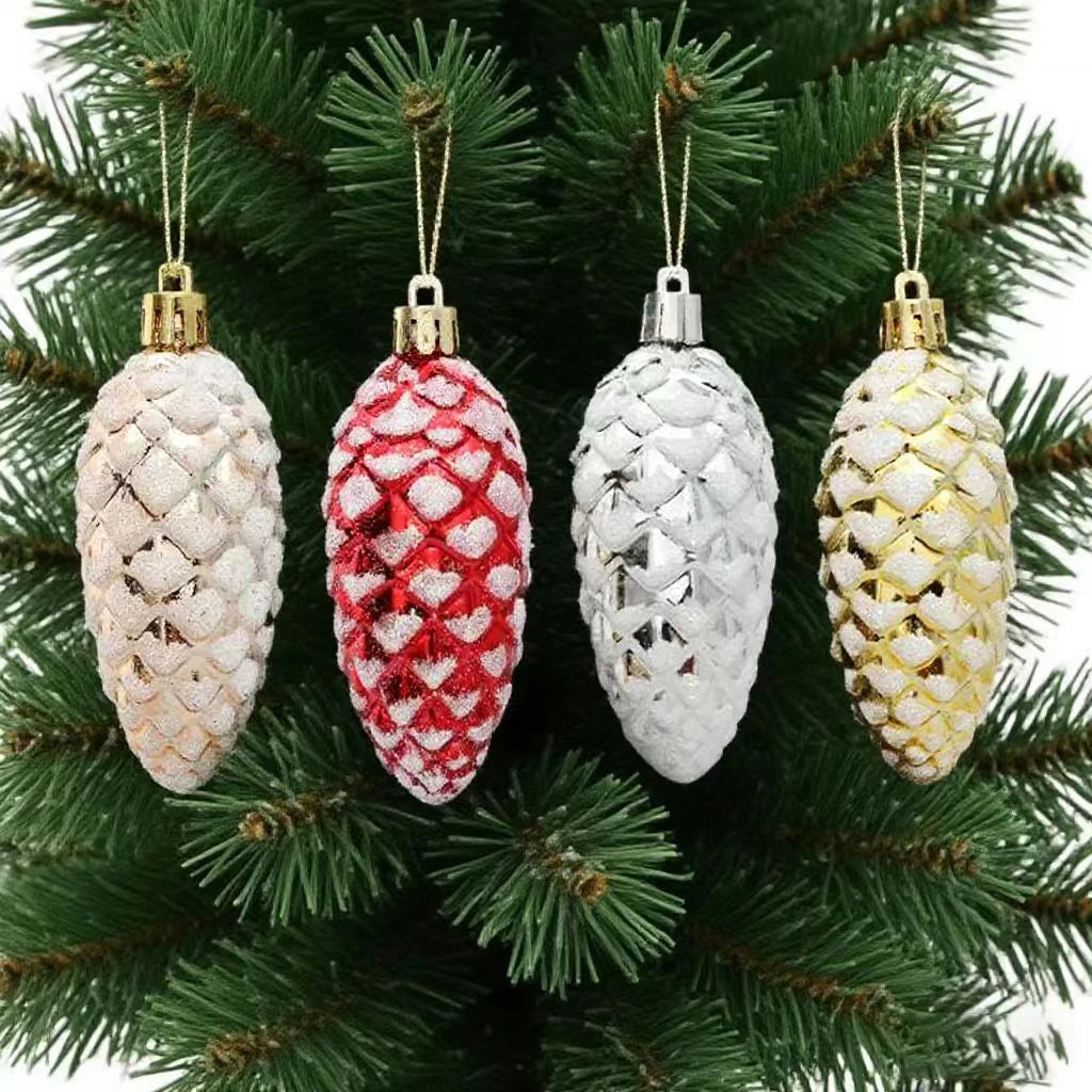 5Pcs Christmas Painted Pine Cone Balls Hanging Pendants Merry Christmas Tree Decoration for Home Xmas Ornament Gift