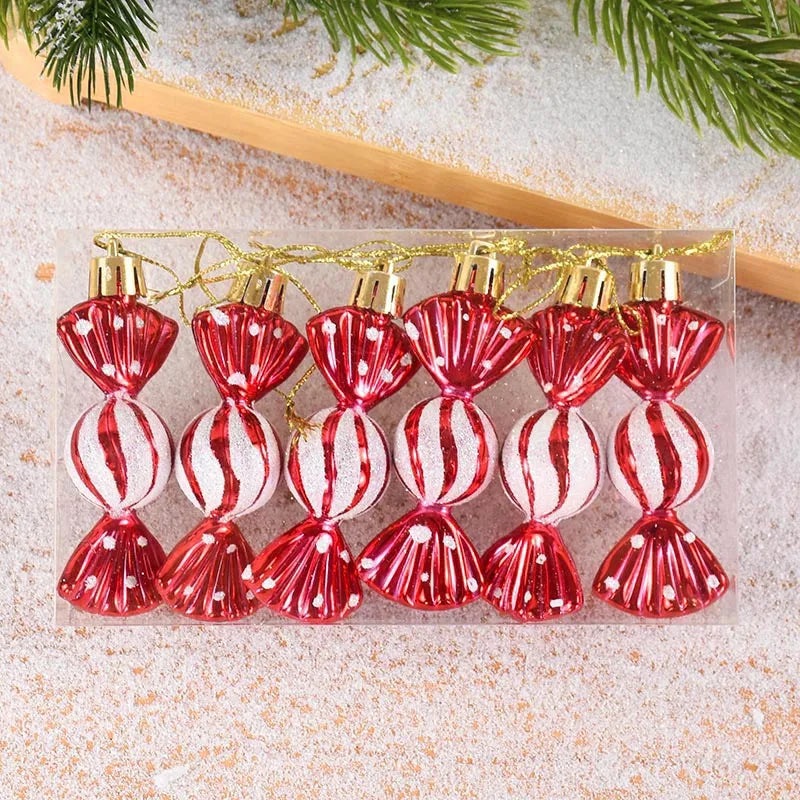 6pcs Christmas Candy Cane Pendants Red Candy Crutch Xmas Tree Hanging Decoration For Home New Year Gifts Navidad Noel Ornaments