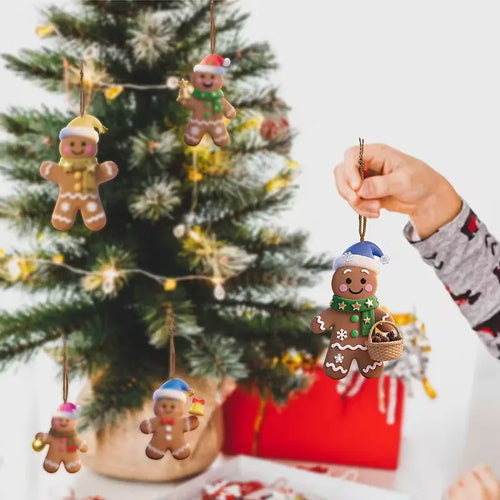 12pcs Christmas Gingerbread Man Ornaments Xmas Tree Wooden Hanging Pendants 2026 New Year Party Home Decoration Kids DIY GIft