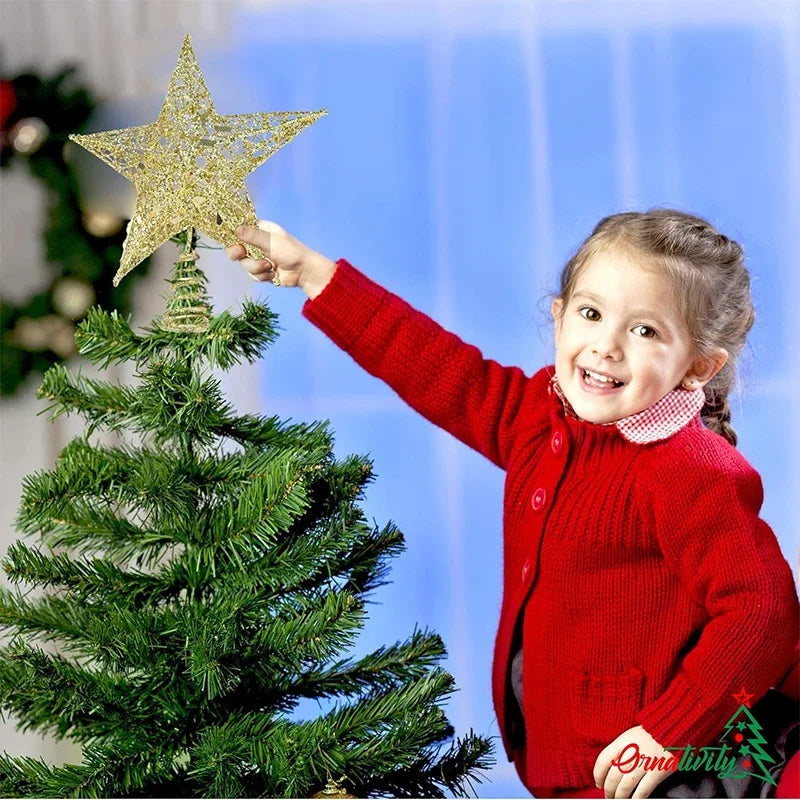 Gold Glitter Christmas Tree Top Iron Star Christmas Decorations For Home Xmas Tree Ornaments Navidad New Year 2024 Natal Noel