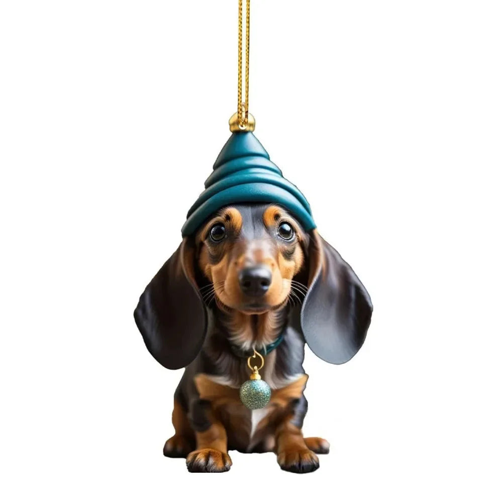 Christmas Hanging Dog Decor Acrylic Dog Figurines Decor Funny Puppy Pendant Xmas Tree Backpack Car Interior Decor