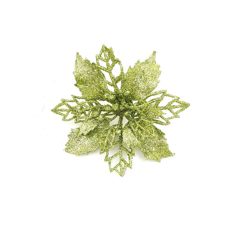 9cm Glitter Artifical Christmas Flowers Christmas Tree Wreath Decorations Fake Flowers Xmas Garland Ornaments New Year 2024