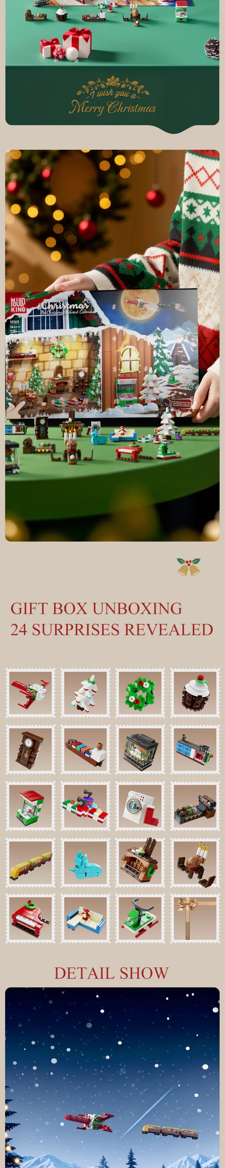 Creative Expert Christmas Countdown Calendar Model Building Blocks City Series Blind Box Brick Puzzle Toy for Kid Christmas Gift