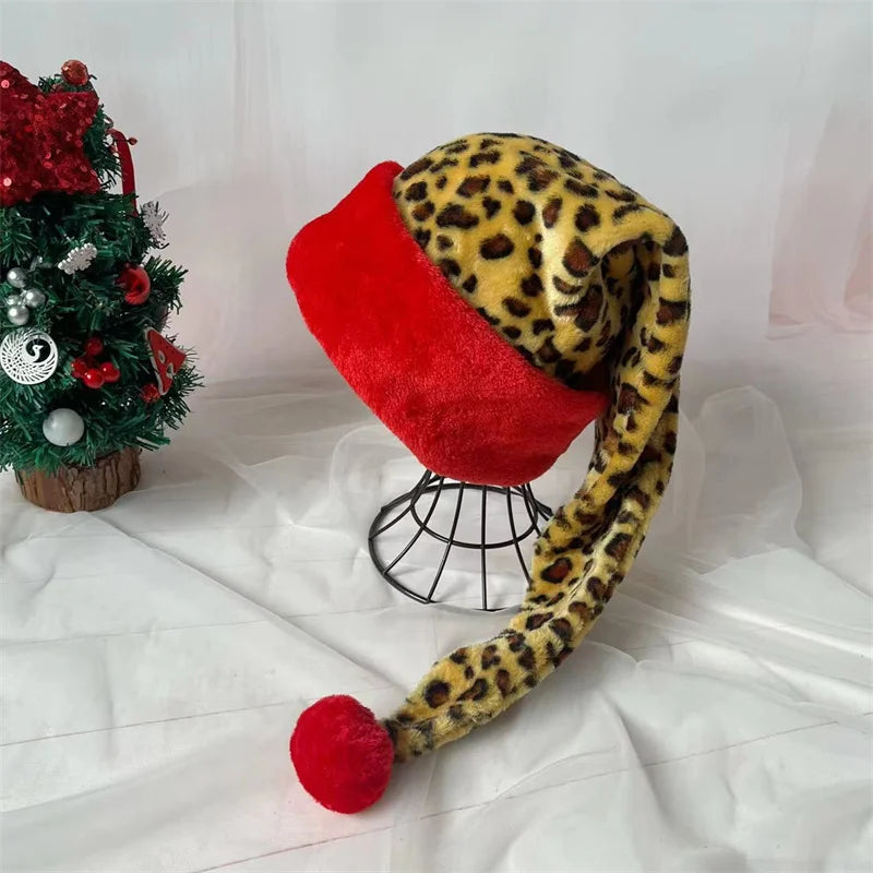 Leopard print with red border Christmas Xmas Cap Gifts New Year Festival Holiday Party Supplies Props