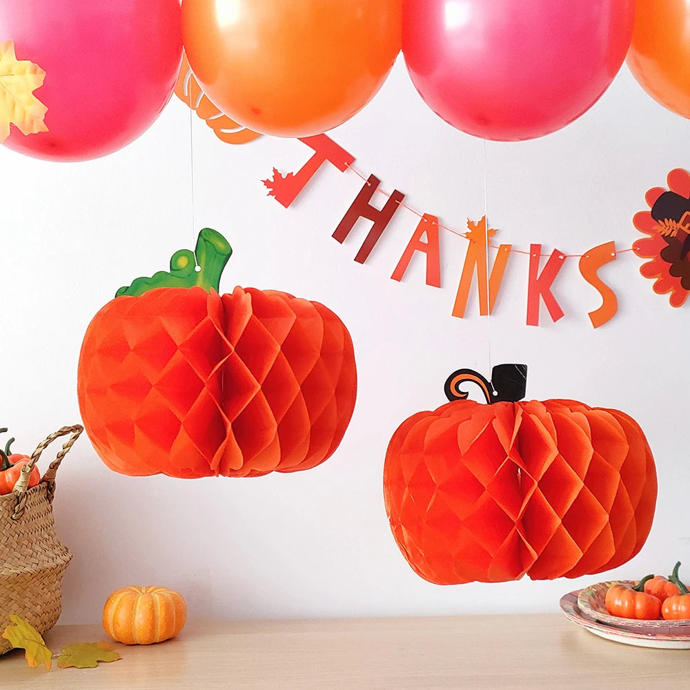 Hello Autumn Thanksgiving Decoration Happy Fall Banner Maple Leaf Cake Toppers Pumpkin Honeycomb Wall Fireplace Hanging Ornament