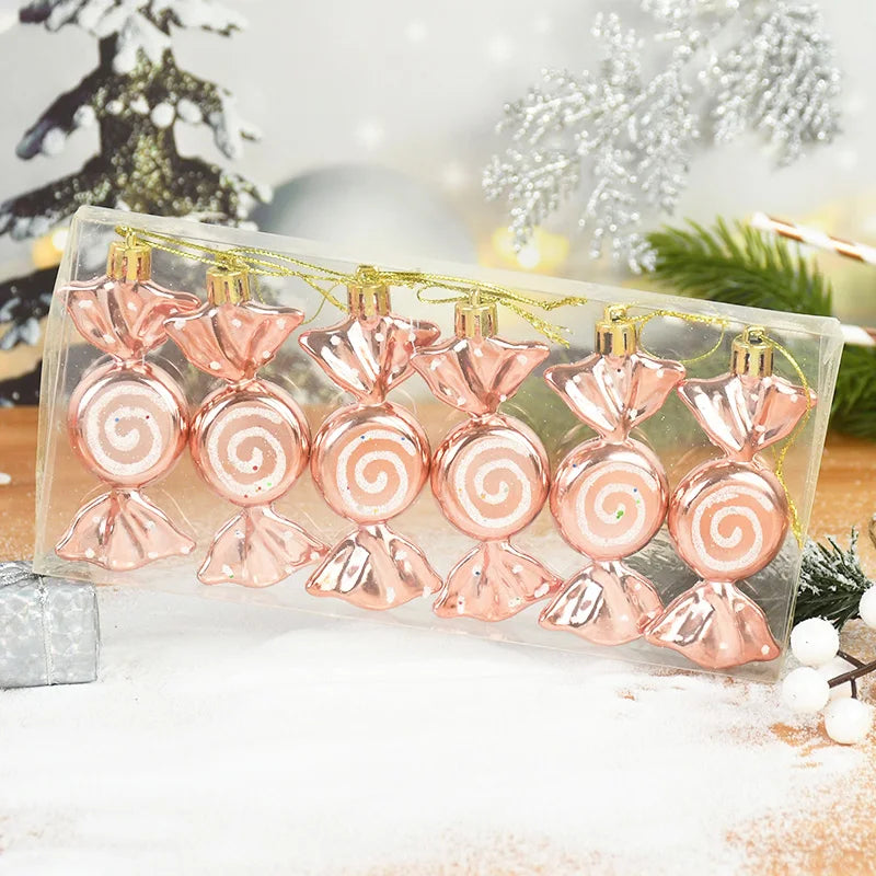 6pcs Christmas Candy Cane Pendants Red Candy Crutch Xmas Tree Hanging Decoration For Home New Year Gifts Navidad Noel Ornaments