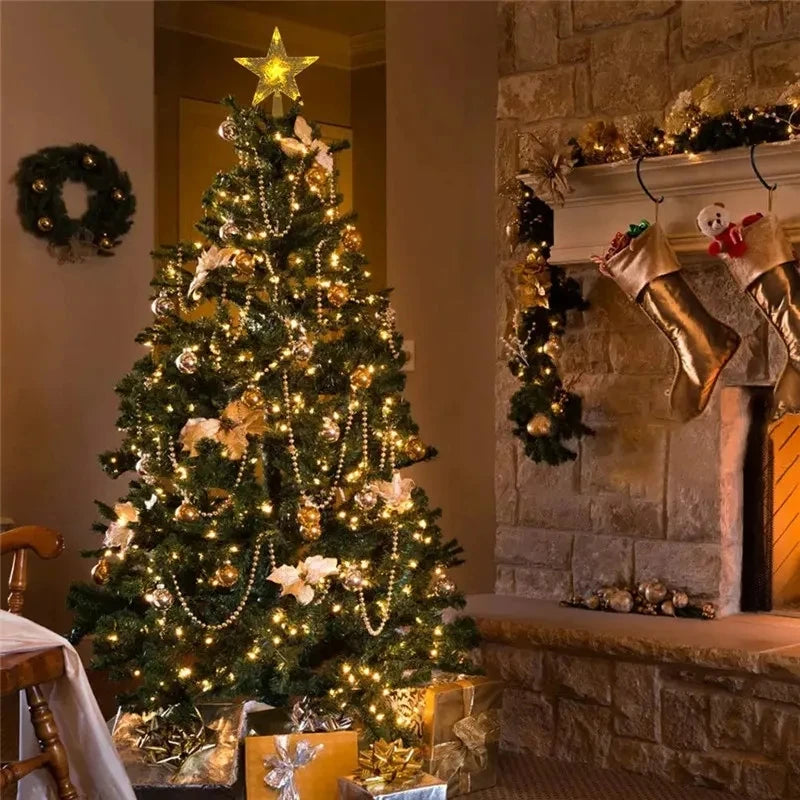 15/19cm Christmas Decoration Glowing Tree Topper Glitter Shining Star Xmas Tree Ornaments for Home Decor Navidad New Year 2026
