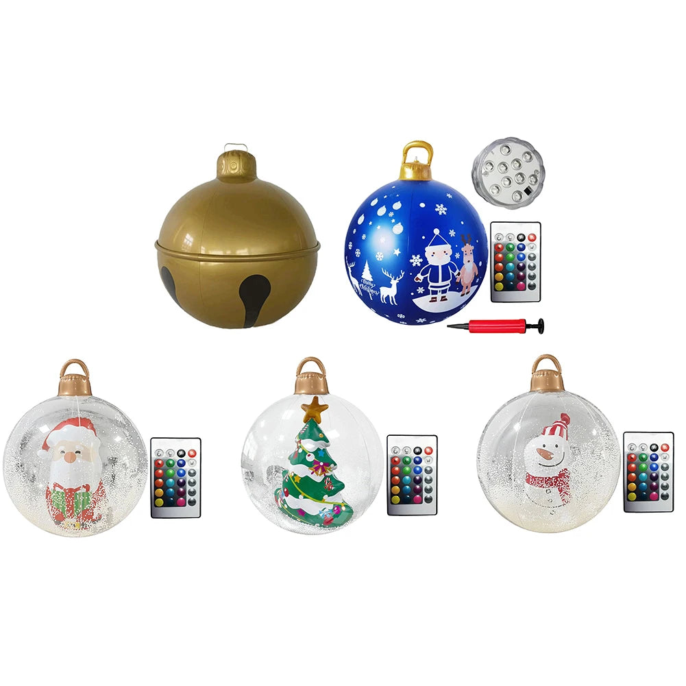 60cm Inflatable Christmas Ball With Light Santa Claus Snowman Christmas Tree Giant Big Large Christmas Balls Ornament Xmas Decor