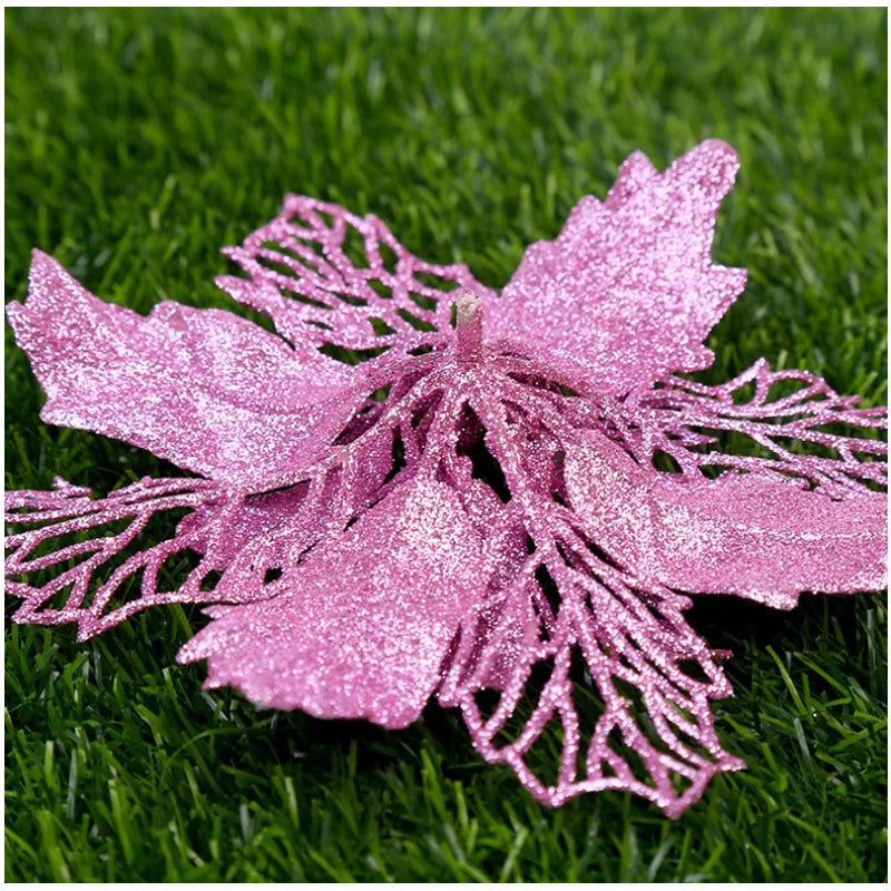 9cm Glitter Artifical Christmas Flowers Christmas Tree Wreath Decorations Fake Flowers Xmas Garland Ornaments New Year 2024