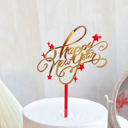 2023 Happy New Year birthday Cake Topper Red Gold Acrylic Kids New Year's Party Cake Topper Home Party Gifts Dessert Decoration