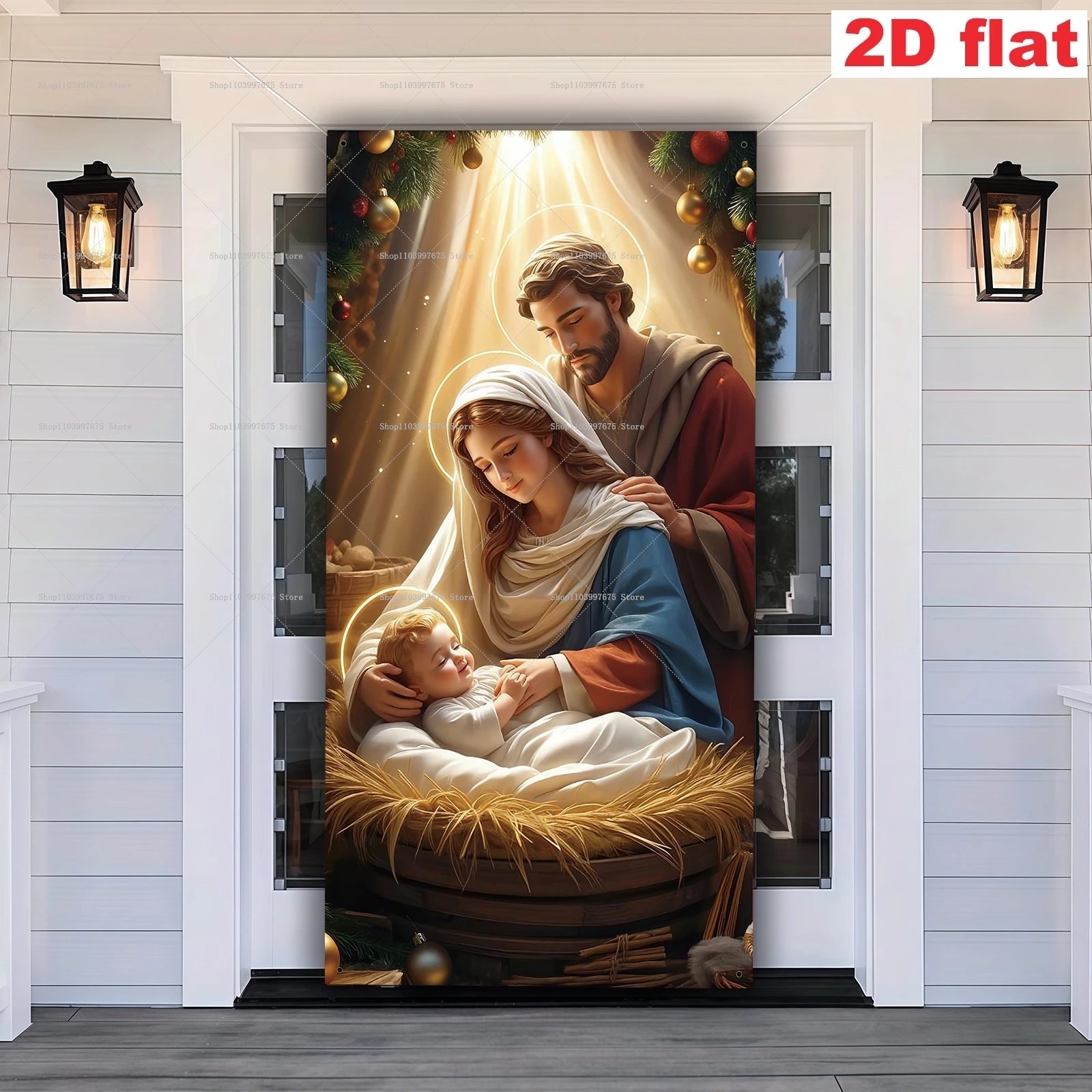 Christmas Nativity Scene Religious Door Banners Xmas Party Decorations Photography Backdrops Indoor Outdoor Decor Party Supplies